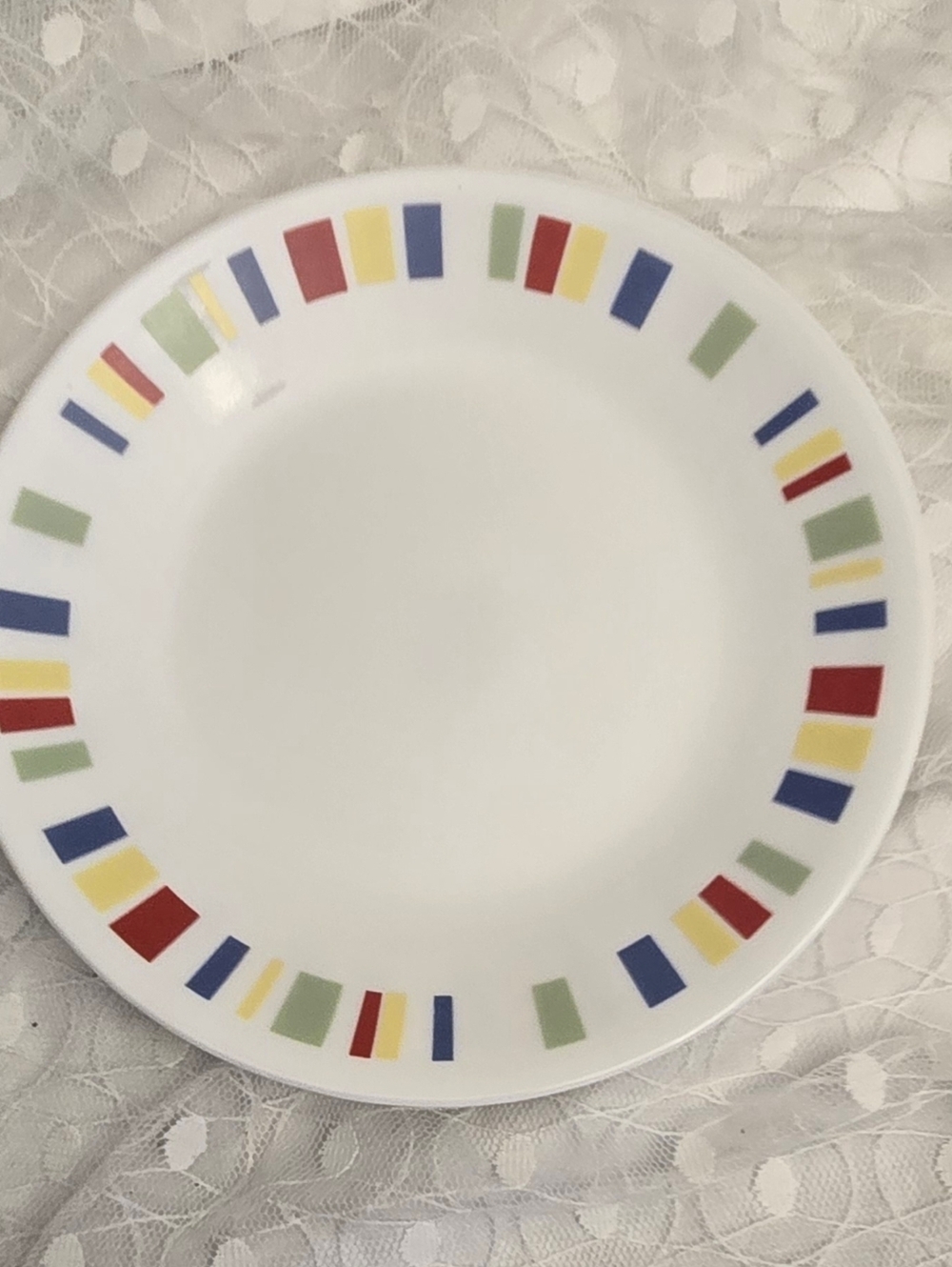 Vintage Corelle MEMPHIS 6 3/4" Bread/ Dessert Plates(4 )- Red Blue Green Yellow